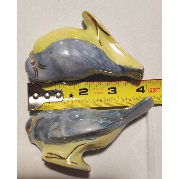 Vintage Blue Yellow Birds Salt & Pepper Shakers Gold Detailed Glossy Porcelain - Picture 9 of 16